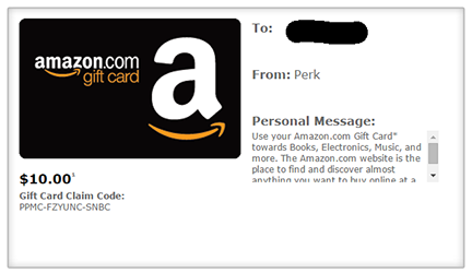 Amazon PerkTV 10 dollar giftcard payment proof 1
