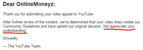 video appeal rejection