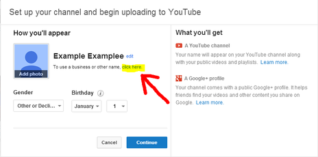 YouTube Account Creation Page