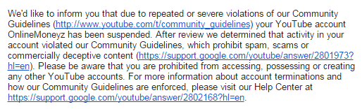 YouTube account banned
